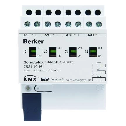  артикул 75314016 название Berker Исполнительное устройство, 4-канальное, 16A, статус, REG цвет: светло-серый instabus KNX/EIB