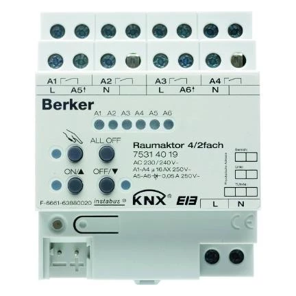  артикул 75314019 название Berker Исполнительное устройство универсальное комнатный актуатор 4/2 канальное 16А, REG цвет: светл