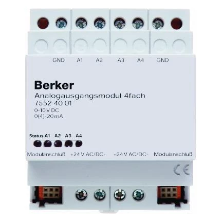  артикул 75524001 название Berker Выходной аналоговый 4-х канальный модульREG цвет: светло-серый instabus KNX/EIB
