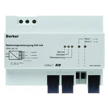  артикул 75010010 название Berker Блок питания 640 мА, REG цвет: светло-серый instabus KNX/EIB