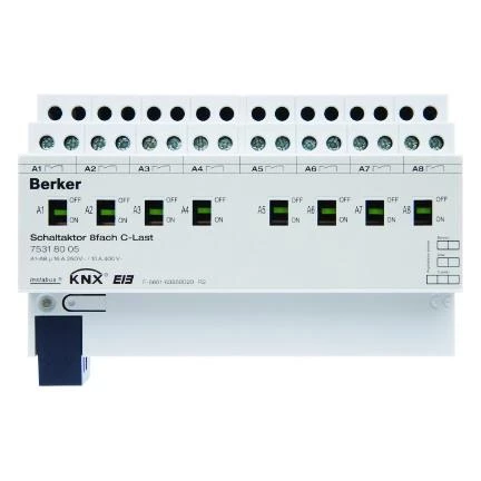  артикул 75318005 название Berker Исполнительное устройство, 8-канальное, 16A, статус, REG цвет: светло-серый instabus KNX/EIB