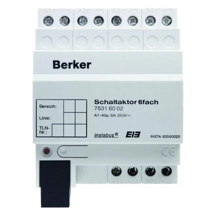  артикул 75316002 название Berker Исполнительное устройство, 6-канальное, 6A, REG цвет: светло-серый instabus KNX/EIB