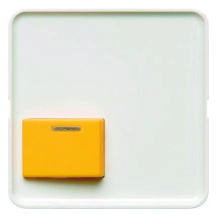  артикул 125249 название Berker Центральная панель для квитирующего переключателя с желтой кнопкой цвет: полярная белезна, с 