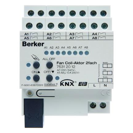  артикул 75312012 название Berker Исполнительное устройство управлением отоплением Fan coil 2-канальное, REG цвет: светло-серый