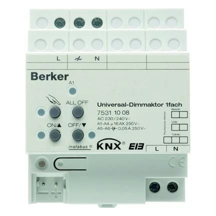  артикул 75311008 название Berker instabus KNX/EIB Исполнительное устройство универсального диммера, 1-канальное, REG