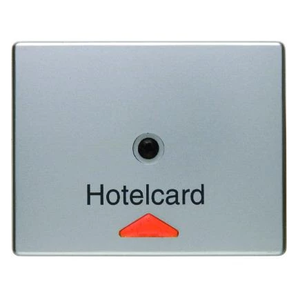  артикул 16419004 название Berker Hакладка карточного выключателя для гостиниц с оттиском и красной линзой цвет: стальной, лак 