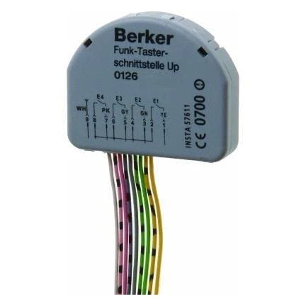  артикул 126 название Berker Радио-кнопочный интерфейс, 4-канальный, скрытый монтаж цвет: серый Radio bus