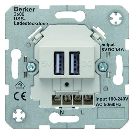  артикул 260009 название Berker USB-розетка для подзарядки 230 V цвет: полярная белезна
