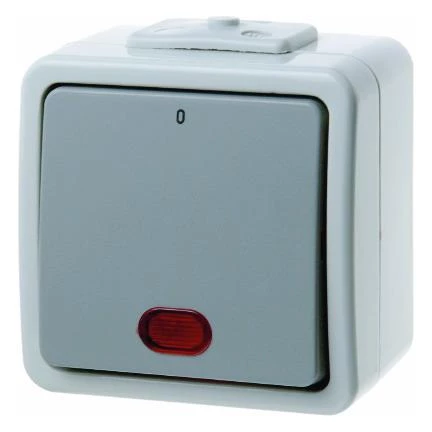  артикул 317205 название Berker Контрольный одноклавишный выключатель с красной линзой цвет: светло-серый/серый Aquatec IP44