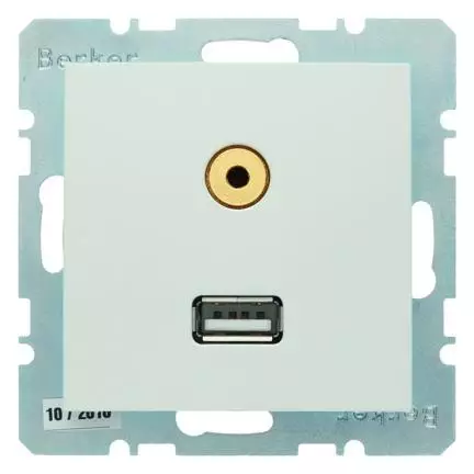  артикул 3315391909 название Berker BMO USB/3.5mm AUDIO S.1 цвет: полярная белезна матовая