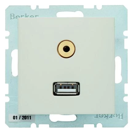  артикул 3315398982 название Berker BMO USB/3.5mm AUDIO S1 цвет: белый